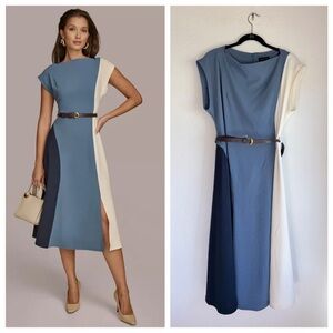 NEW Donna Karan NY Women's Colorblocked A-Line Dress in Navy, Blue & White Sz 12